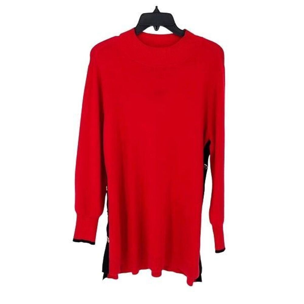 Chico's Womens Mock Neck Blended Knit Long Sleeve Tunic Sweater Red Size 2 Large